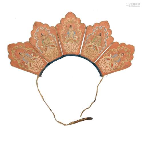 A SILK EMBROIDERED BUDDHIST TIARA