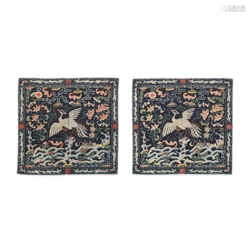 A PAIR OF PEKING KNOT 'SILVER PHEASANT' SILK BADGES