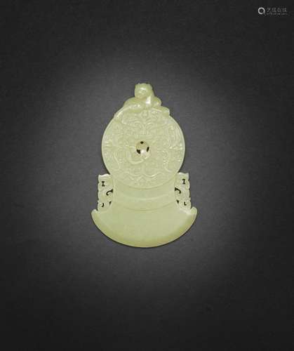 A YELLOW JADE ARCHAISTIC PLAQUE