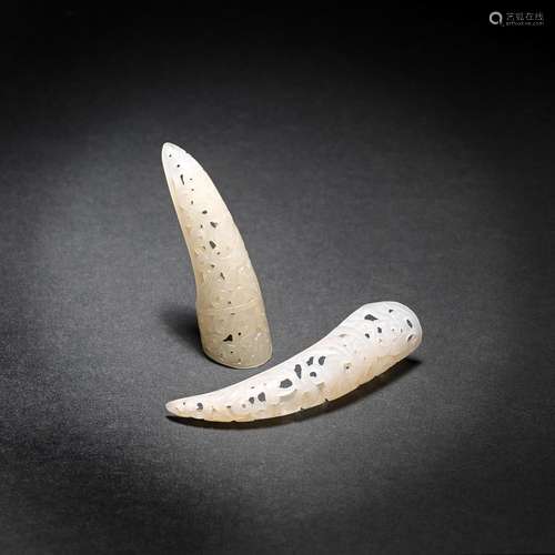 Two white jade nail guards