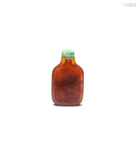 AN AMBER INSIDE-PAINTED SNUFF BOTTLE