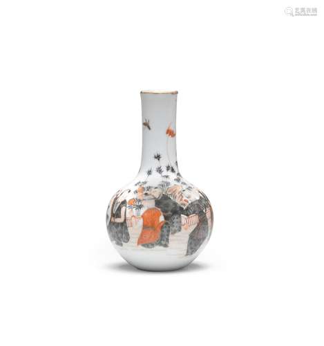 A rare small enamelled bottle vase, TIANQIUPING