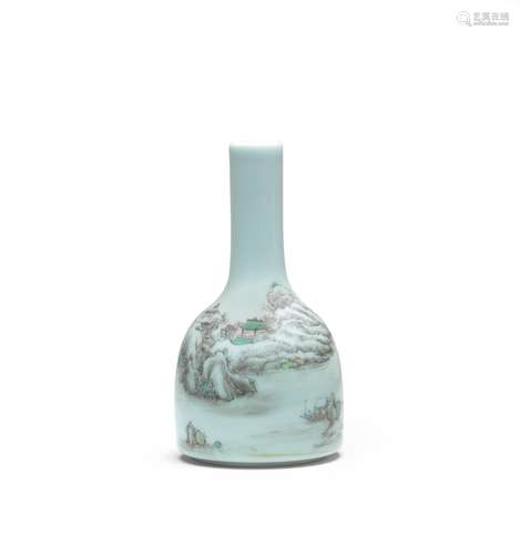 A CELADON-GLAZED POLYCHROME MALLET VASE