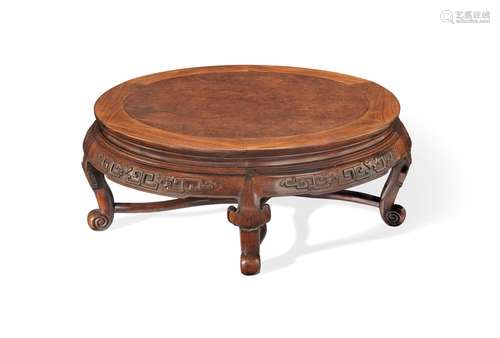 A HONGMU AND BURLWOOD LOW CIRCULAR TABLE