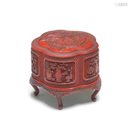 AN EXTREMELY RARE IMPERIAL CINNABAR AND TIANQI LACQUER CARVE...