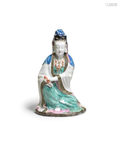 A FAMILLE ROSE FIGURE OF GUANYIN