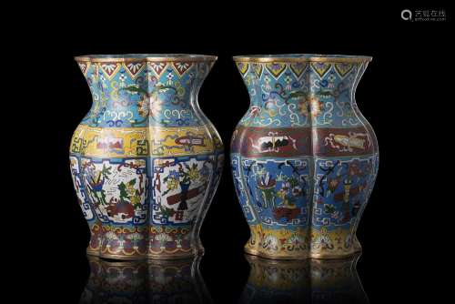 A pair of lobed cloisonnÃ¨ enamel vases China, 20th century ...