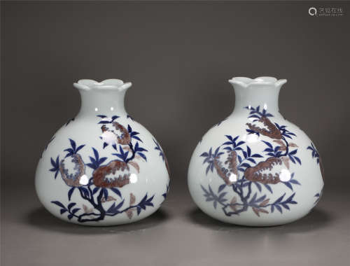A PAIR OF CHINESE SMALL PORCELAIN ZUN VASES