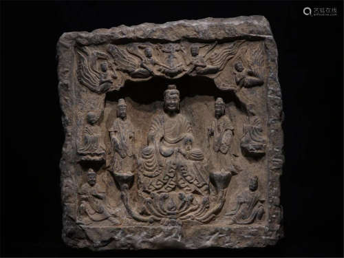 A CHINESE VINTAGE STONE BUDDHIST NICHE