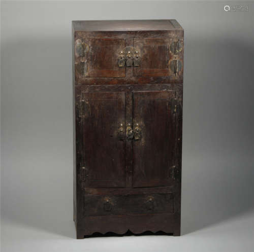A SMALL CHINESE ZITAN WOOD CABINET