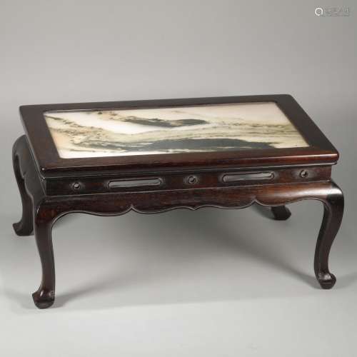 A REPUBLIC ERA WOOD STAND WITH MARBLE SLAB INLAY