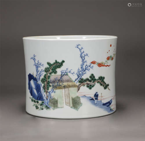 A CHINESE LANDSCAPE DESIGN PORCELAIN BRUSH HOLDER