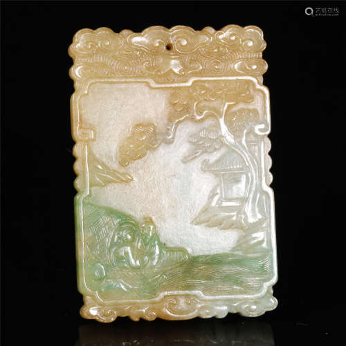 A QING DYN. STYLE CHINESE JADEITE PENDANT LANDSCAPE DESIGN