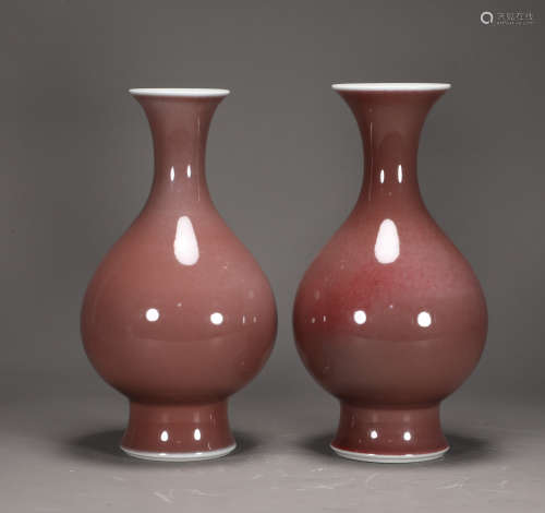 A PAIR OF QING STYLE OXBLOOD PORCELAIN VASES