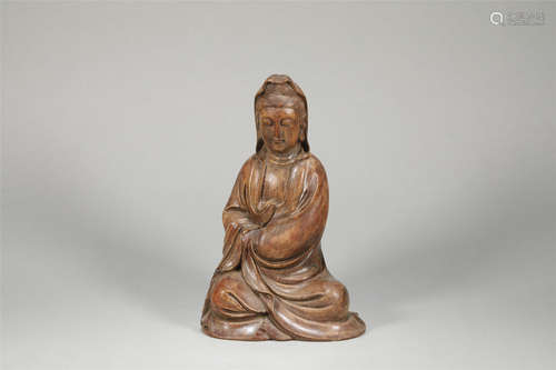 A CHINESE ANTIQUE ARGAWOOD GUAN YIN BUDDHA STATUE