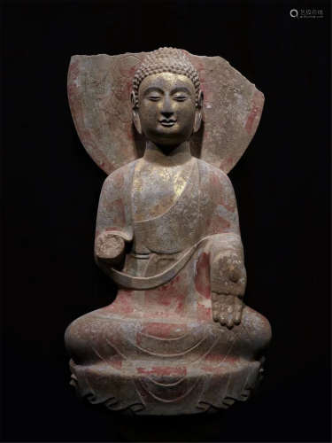 A CHINESE VINTAGE BUDDHA STONE STATUE