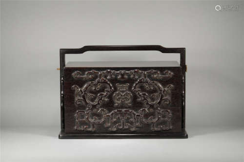 A CHINESE OLD STYLE ZITAN WOOD CONTAINER OR TIERED FOOD CARR...