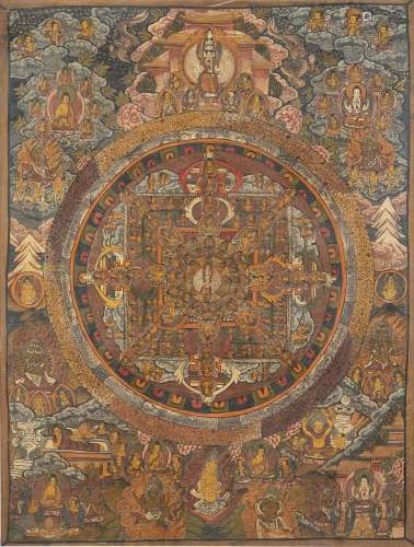 A Thangka depicting a mandala with deities India/Tibet, late...