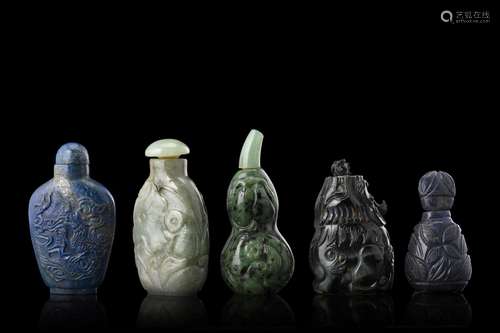 Five hard stones snuff bottles China, early 20th century (h....