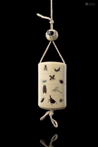 A Shibayama ivory Inro, decorated with insects motif Japan, ...