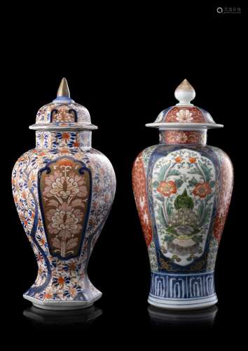 Two vases with cover, one of hexagonal shape Japan, 19th cen...