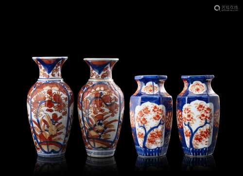 Two pairs of imari vases, one of hexagonal shape Japan, 19th...