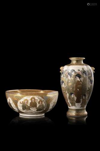 A lot comprising a lobed satsuma vase and a bowl Japan, Meij...