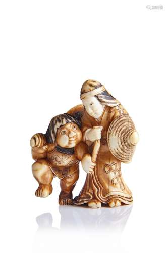 An ivory netsuke of Yama Uba a and the child prodigy Kintaro...