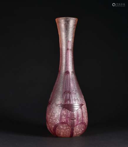 Etablissements LEGRAS Vase bouteille en verre doublé rose à ...