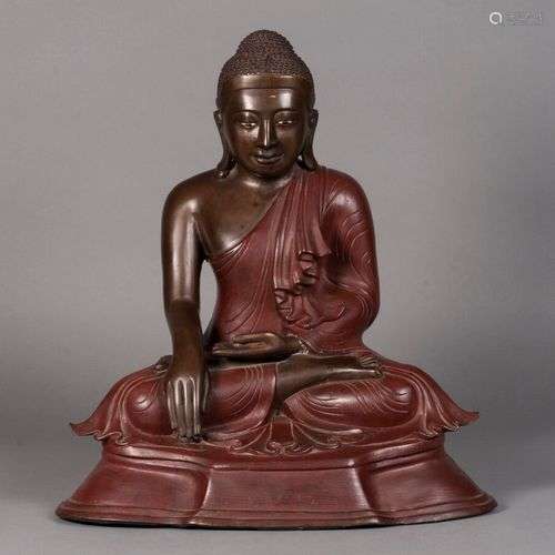 Important Bouddha assis en bronze patiné H. 46 cm l. 40 cm P...