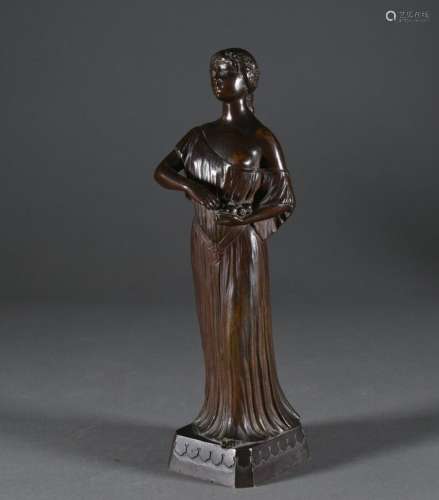 Joé DESCOMPS (1859-1950) L'élégante cueillette Bronze à pati...