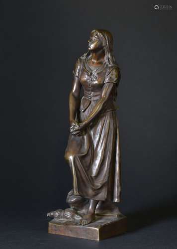 Eugène LAURENT (1832-1898) Jeanne d'Arc bergère, bronze à pa...