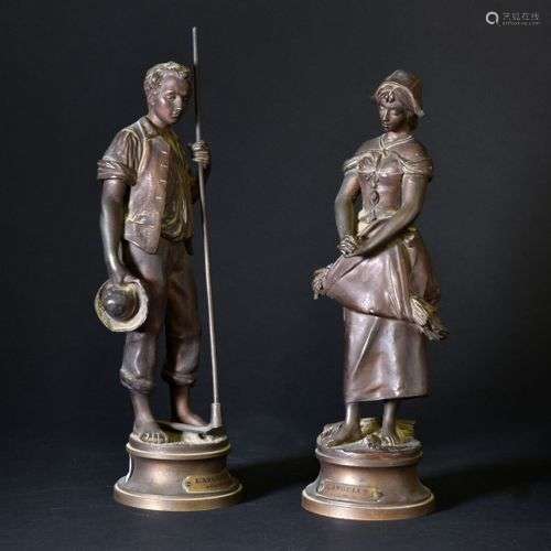 Adrien Etienne GAUDEZ (1845-1902) Paire de statuettes en bro...