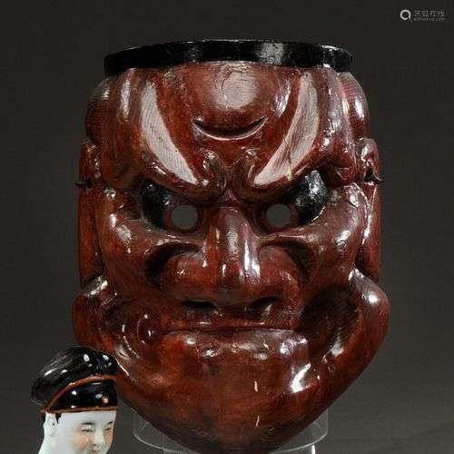 JAPON - Période EDO (1603-1868) Masque Nô en bois sculpté la...