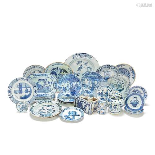 A LARGE COLLECTION OF BLUE AND WHITE EXPORT AND OTHER PORCEL...