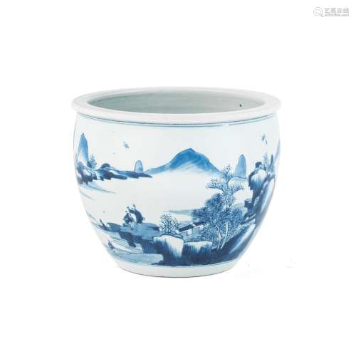 A BLUE AND WHITE 'LANDSCAPE' BOWL