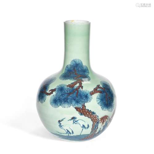 A CELADON-GROUND UNDERGLAZE BLUE AND COPPER-RED VASE, TIANQI...