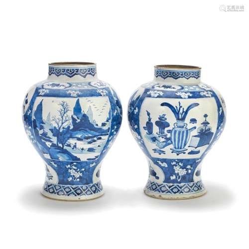 A PAIR OF KANGXI-REVIVAL BLUE AND WHITE JARS