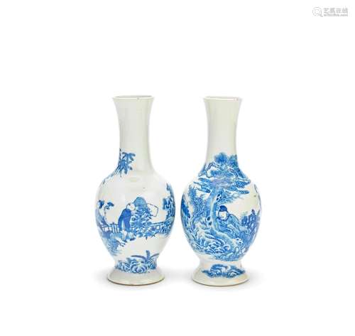 AN ASSOCIATED PAIR OF BLUE AND WHITE BALUSTER VASES