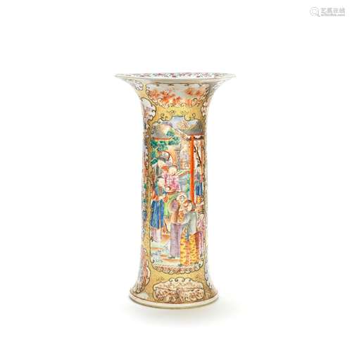 A FAMILLE ROSE GILT-GROUND TRUMPET VASE