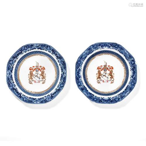 A PAIR OF ARMORIAL OCTAGONAL PLATES