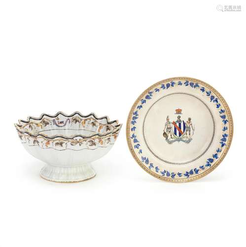 AN ARMORIAL FLUTED BOWL AND AN ARMORIAL DISH