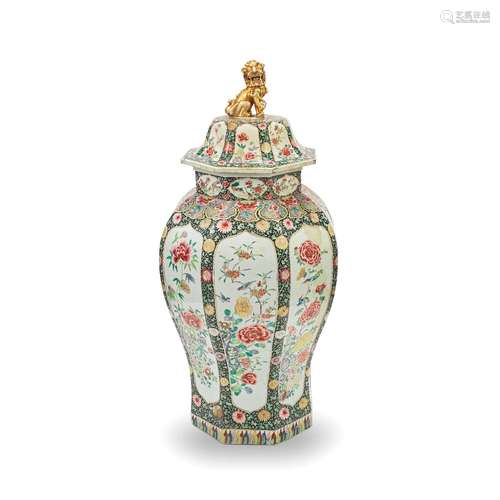 A VERY LARGE FAMILLE ROSE JAR AND COVER