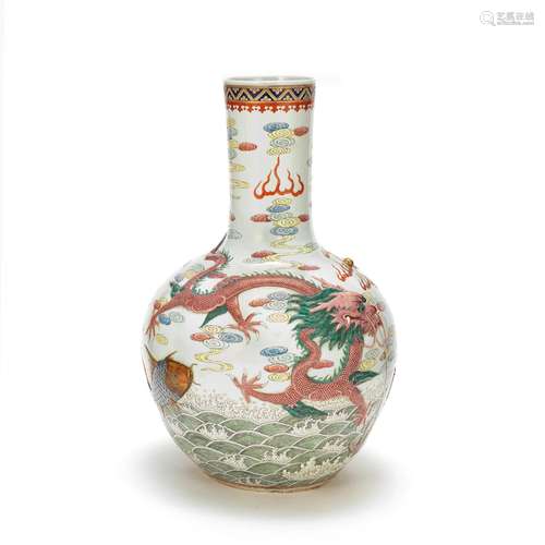 A LARGE FAMILLE ROSE 'DRAGON AND CARP' VASE, TIANQIUPING