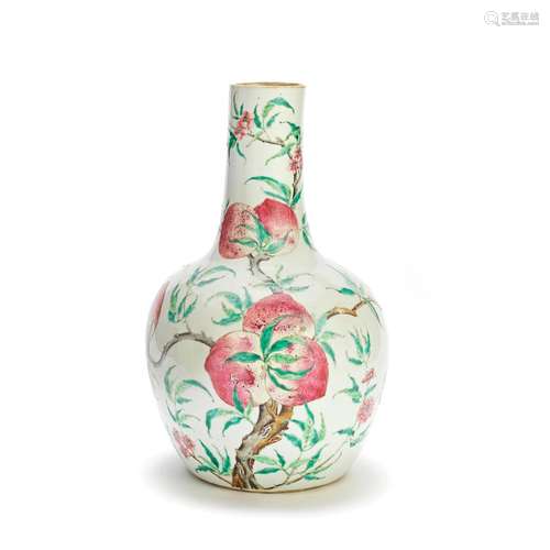 A FAMILLE ROSE 'NINE PEACHES' BOTTLE VASE, TIANQIUPING