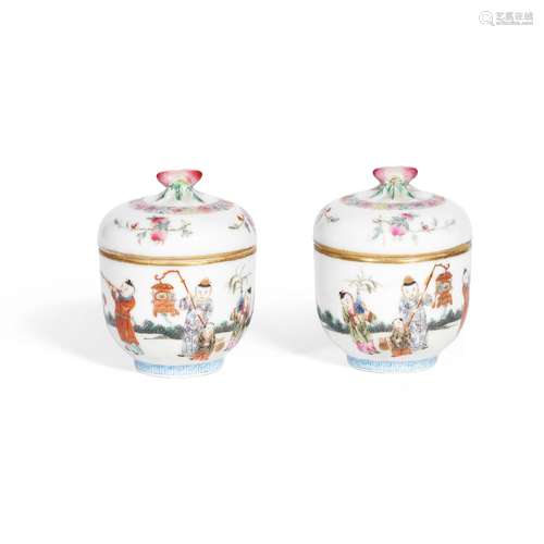 A PAIR OF FAMILLE ROSE 'SUCCESSFUL SONS' CUPS AND COVERS