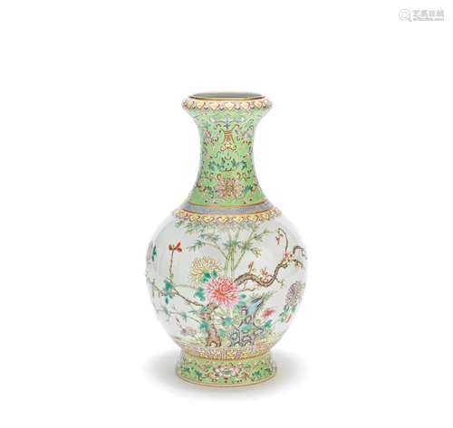 A FAMILLE ROSE BALUSTER VASE