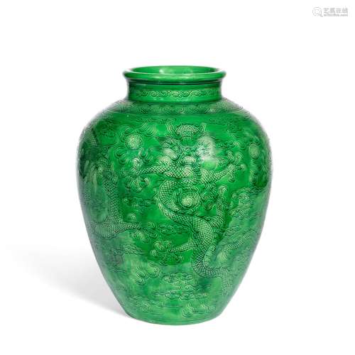 A GREEN-GLAZED 'DRAGONS' VASE