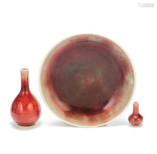 A GROUP OF THREE COPPER-RED-GLAZED WARES