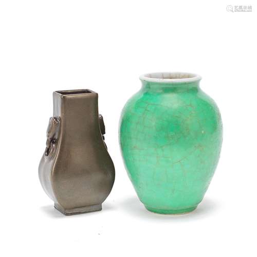 A SMALL APPLE-GREEN 'LANGYAO' JAR AND A TEADUST-GLAZED SQUAR...